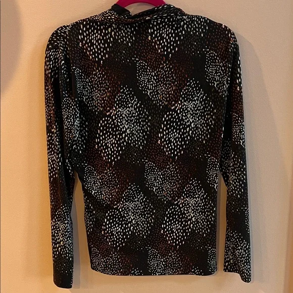 DKNY Black and White Speckle Wrap-Front Long Sleeve Top Bold Print Size M - Picture 4 of 5